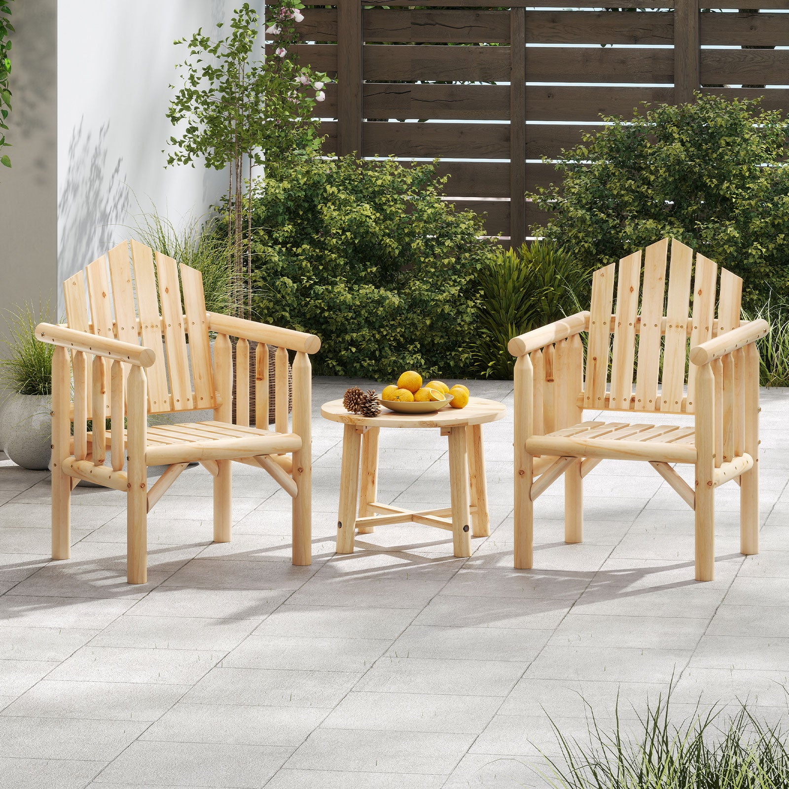 Outdoor Wood Armchair Wooden Patio Dining Chair with Armrests-Natural