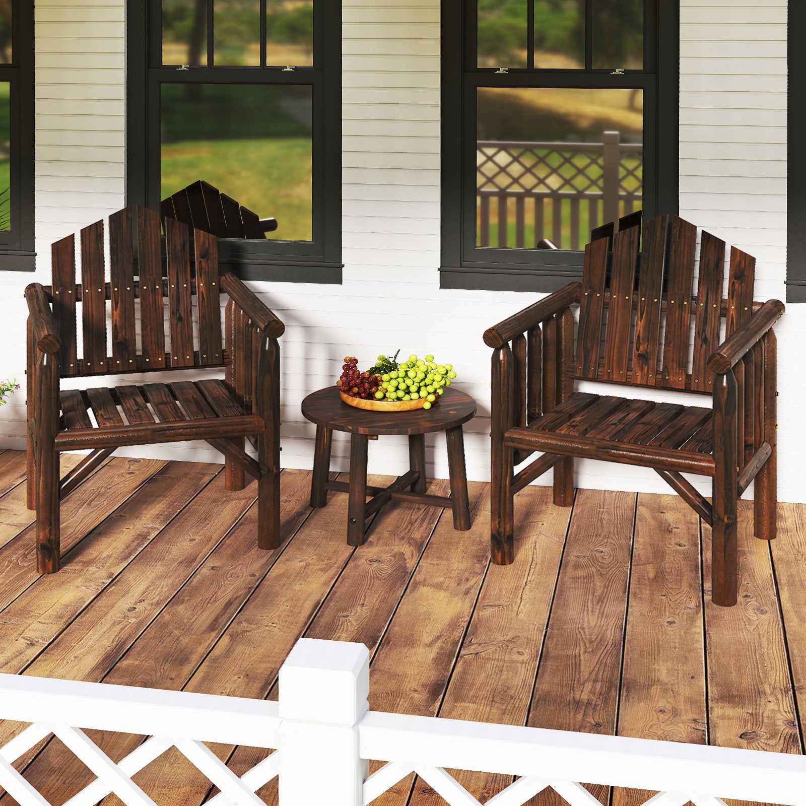 Outdoor Wood Armchair Wooden Patio Dining Chair with Armrests-Brown