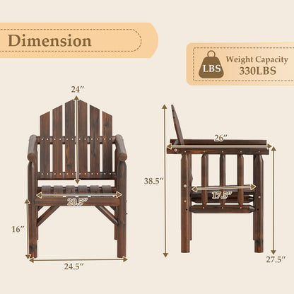 Outdoor Wood Armchair Wooden Patio Dining Chair with Armrests-Brown