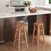 24-Inch Outdoor Wood Bar Stools Set of 2 with Round Seat and Footrest