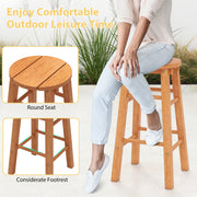 24-Inch Outdoor Wood Bar Stools Set of 2 with Round Seat and Footrest