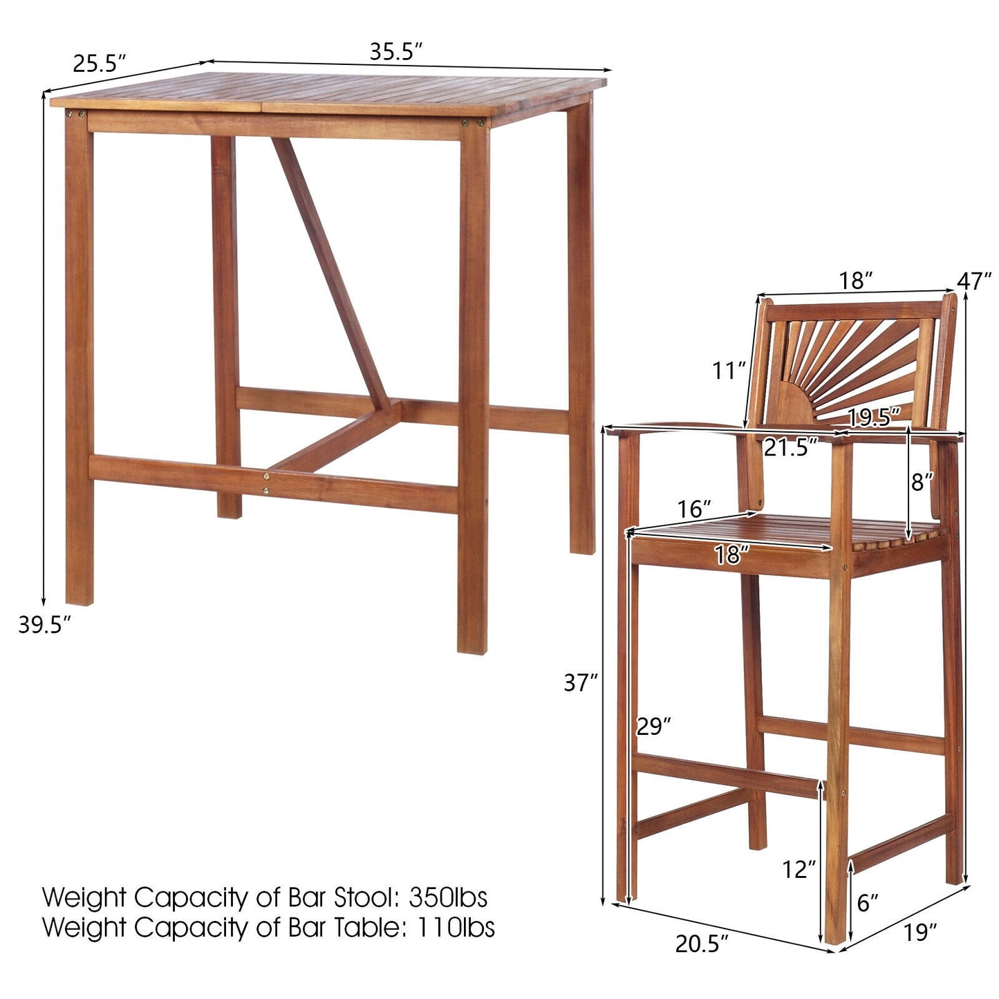 Outdoor Wood Picnic Table with Benches & Bar Table with 2 Stools
