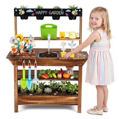 Outdoor Wooden Mud Kitchen with Water Faucet & Planter