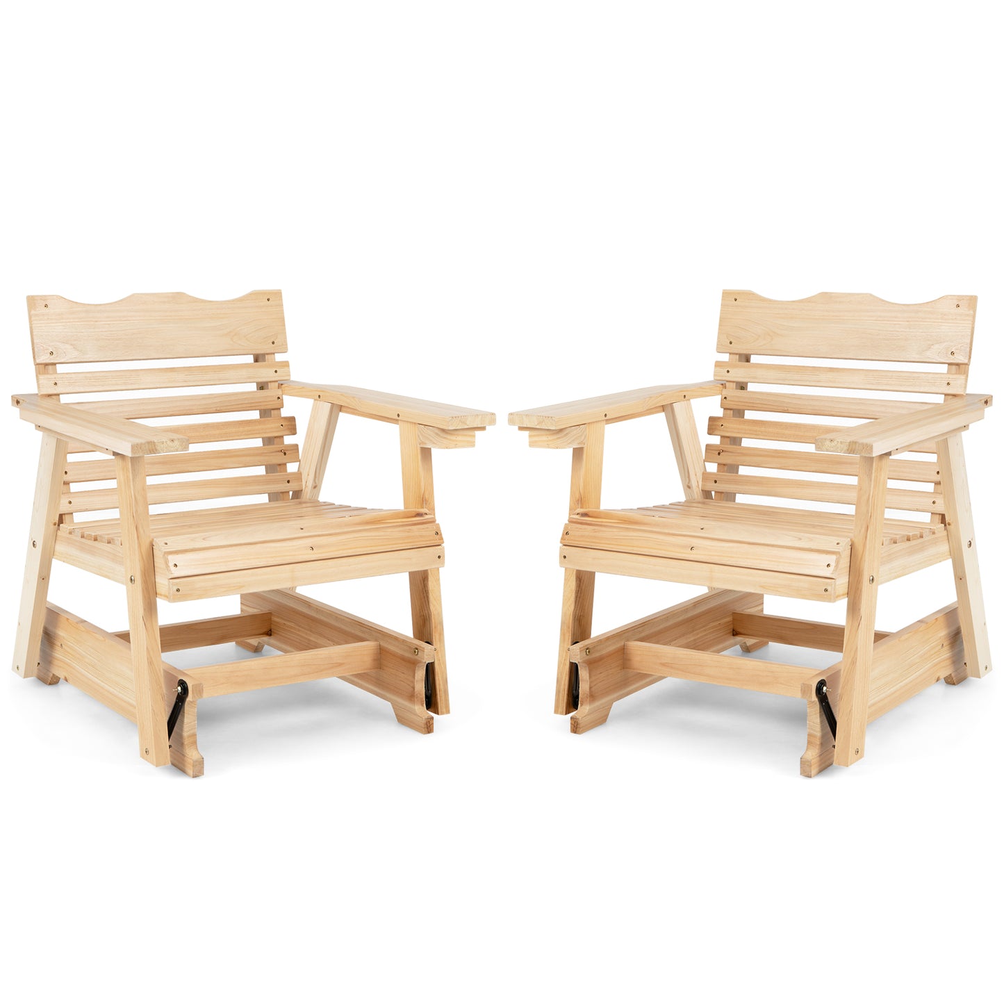 Outdoor Wood Rocking Chair with High Back and Widened Armrests
