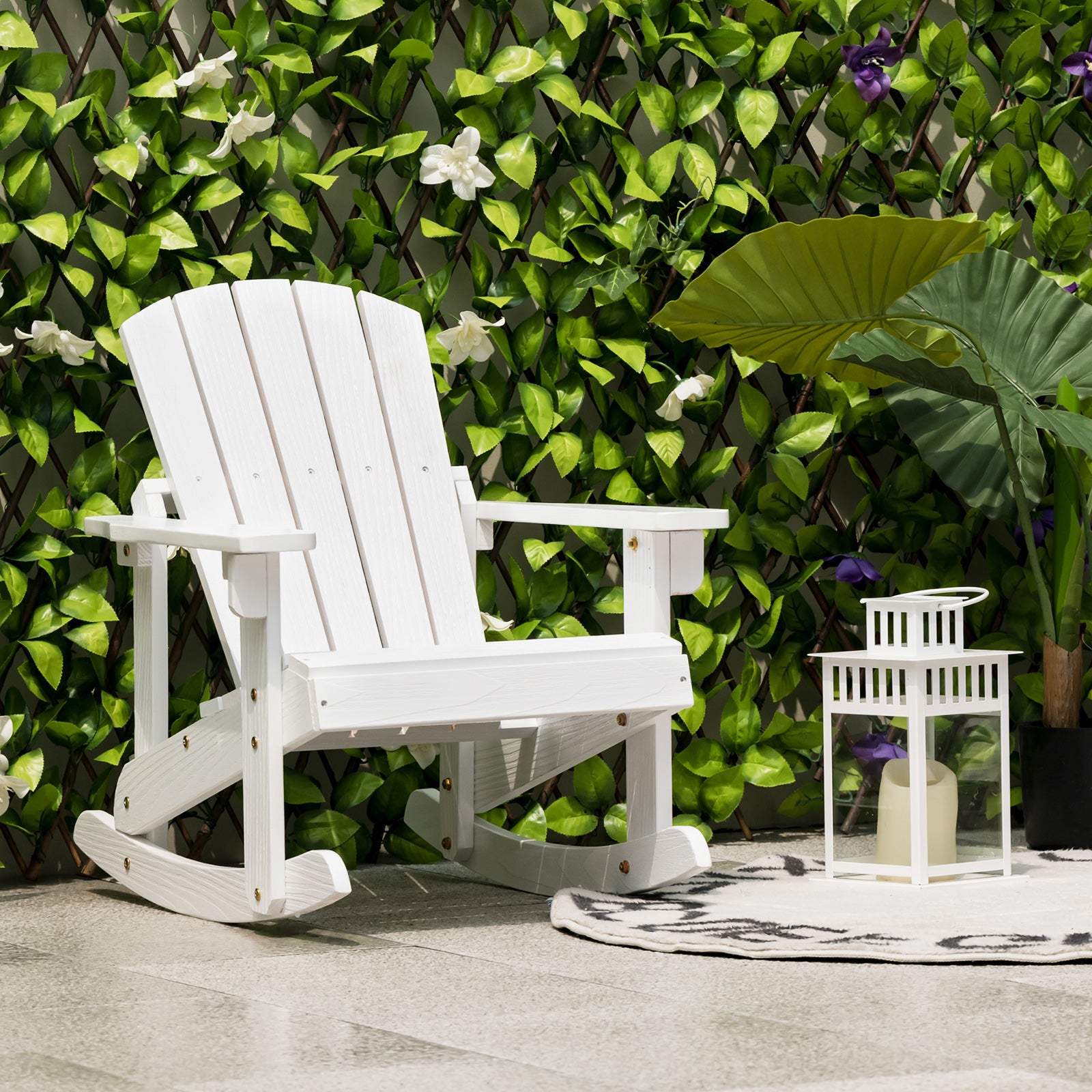Outdoor Wooden Kid Adirondack Rocking Chair with Slatted Seat-White