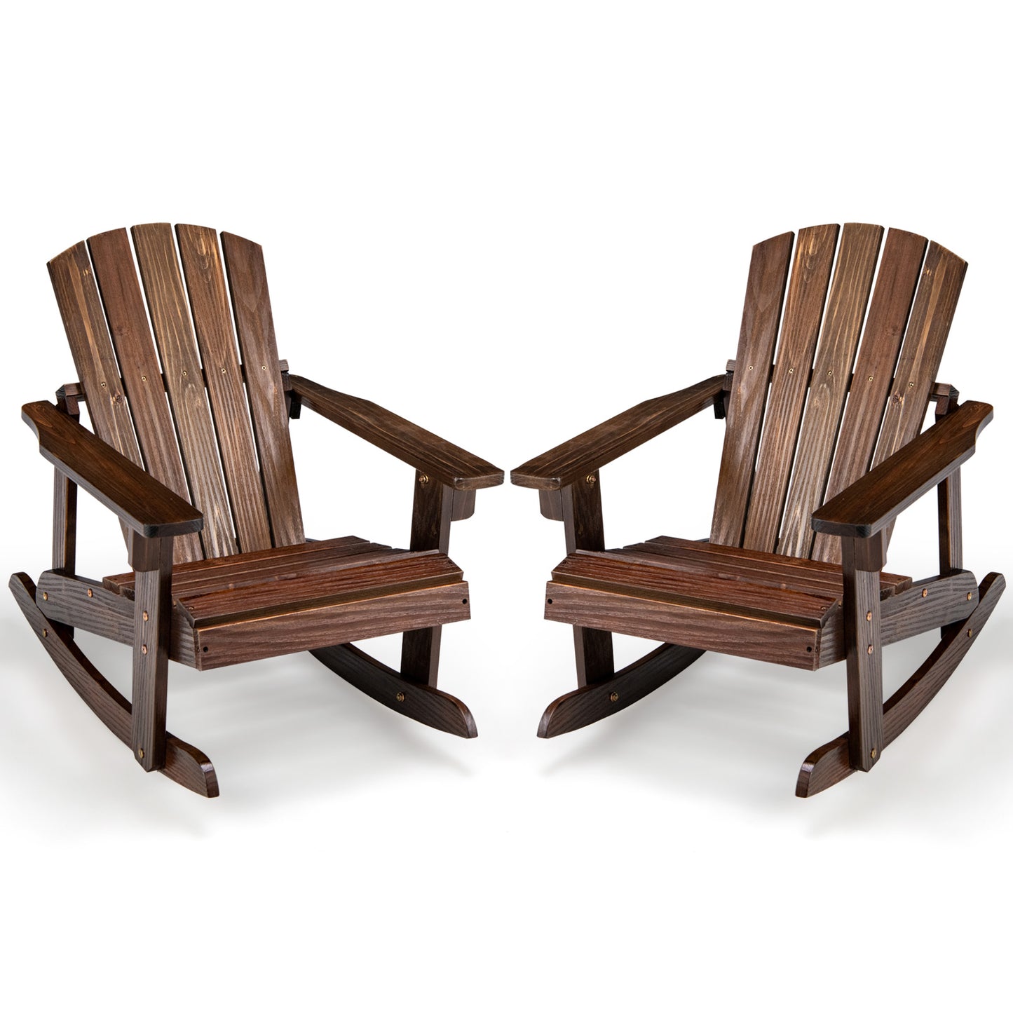Outdoor Wooden Kid Adirondack Rocking Chair with Slatted Seat-Coffee