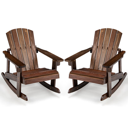 Outdoor Wooden Kid Adirondack Rocking Chair with Slatted Seat-Coffee