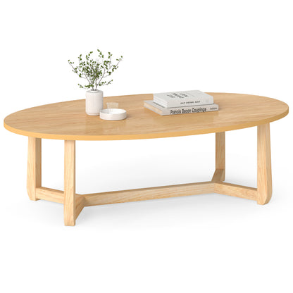 Oval Coffee Table 46 Inches Wooden Accent Table with Thickened Top