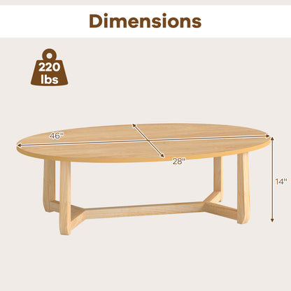 Oval Coffee Table 46 Inches Wooden Accent Table with Thickened Top