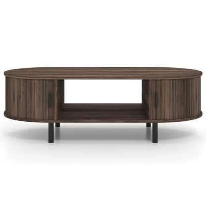 Oval Coffee Table 47.5inch Wooden Center Table with Storage