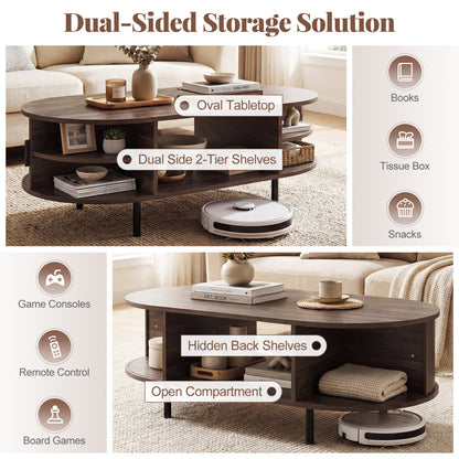 Oval Coffee Table 47.5inch Wooden Center Table with Storage