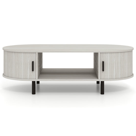 Oval Coffee Table 47.5inch Wooden Center Table with Storage