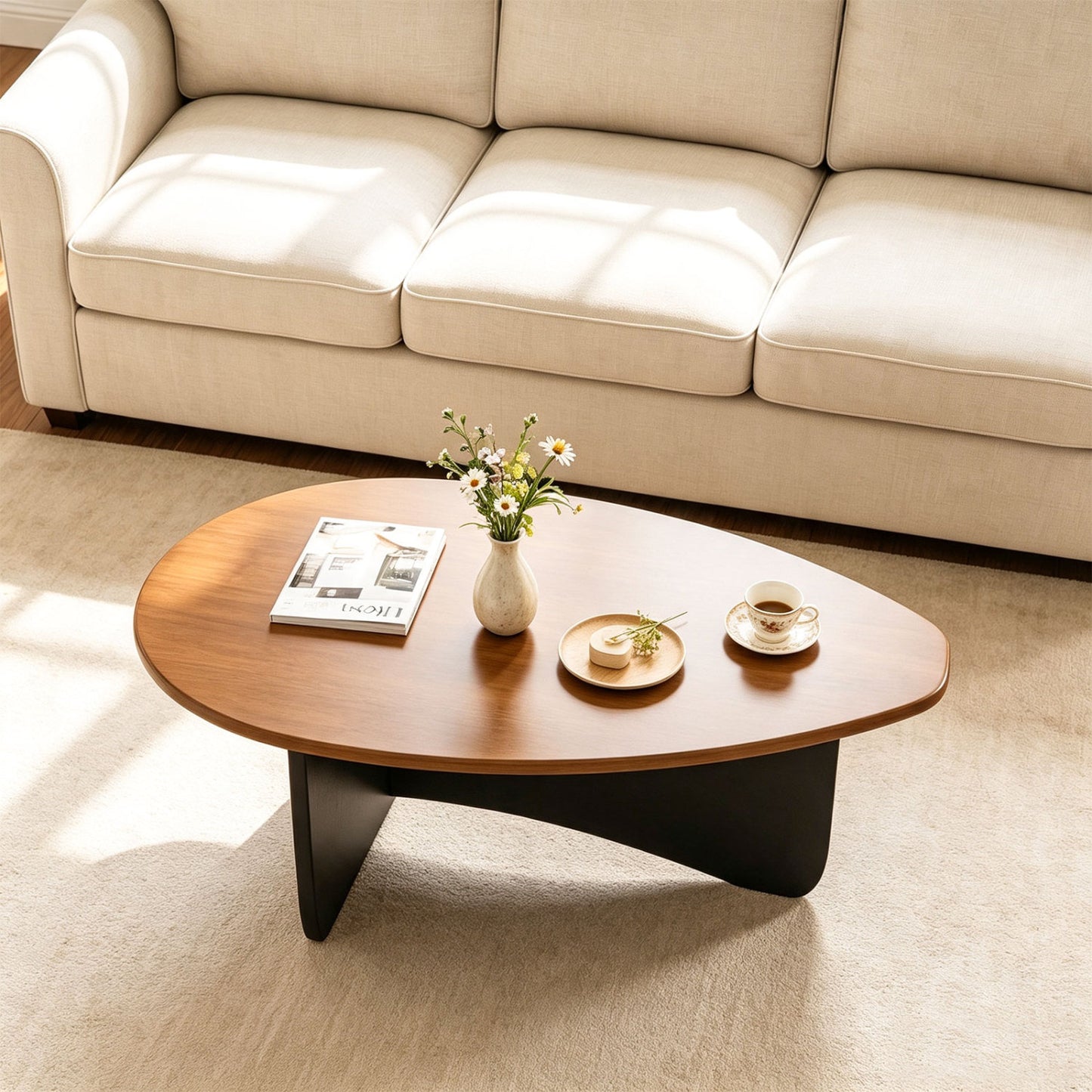 Oval Coffee Table Mid Century Modern Low Profile Wood