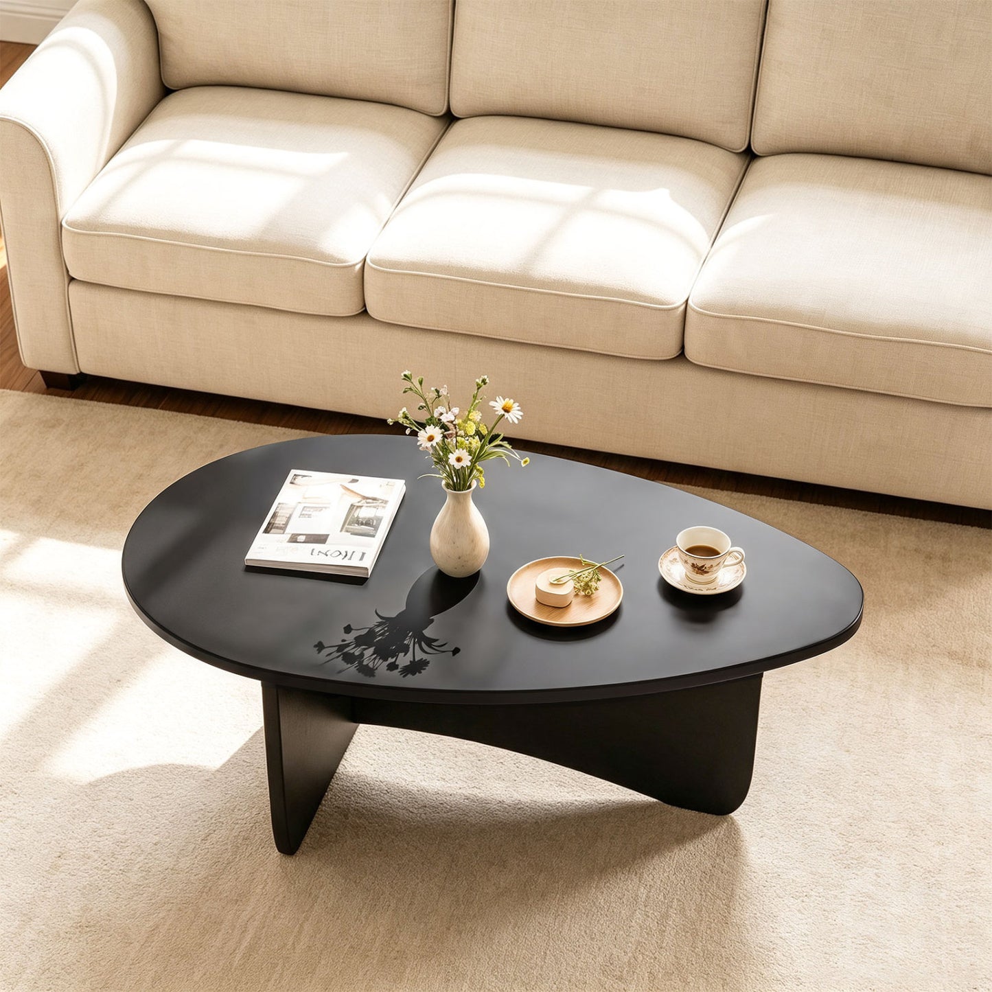 Oval Coffee Table Mid Century Modern Low Profile Wood
