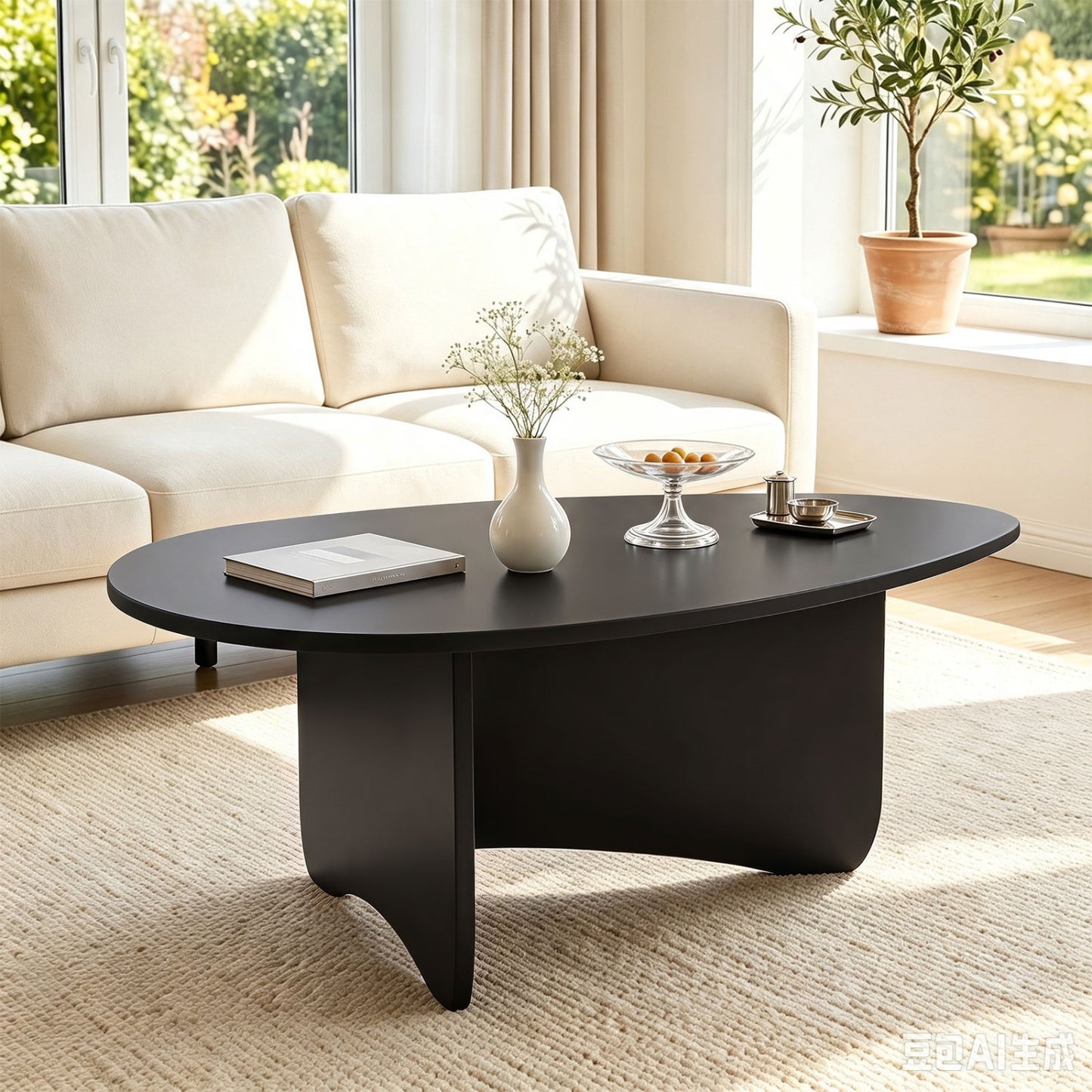 Oval Coffee Table Mid Century Modern Low Profile Wood