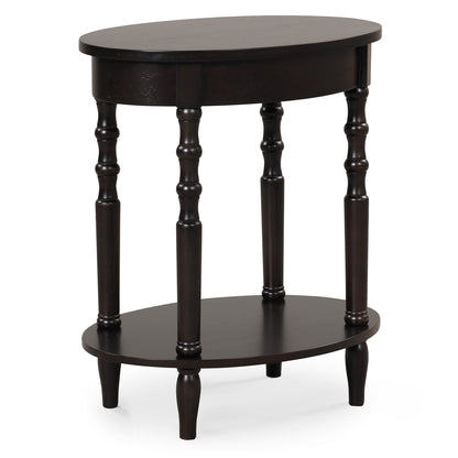 Oval Side Table with Storage Shelf and Wood Legs
