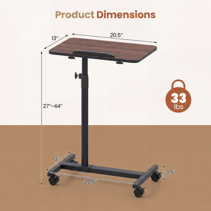 Adjustable Overbed Table with Rolling Wheels - Walnut