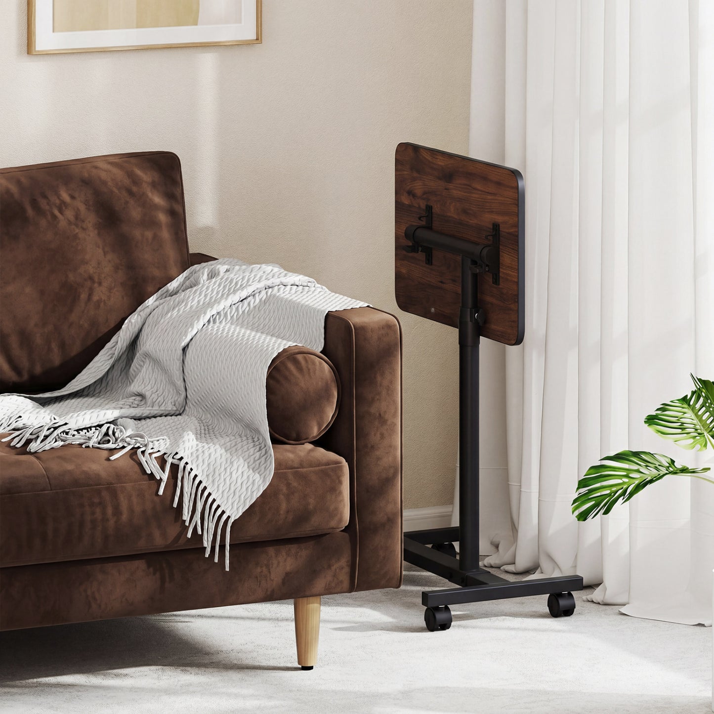 Adjustable Overbed Table with Rolling Wheels - Walnut