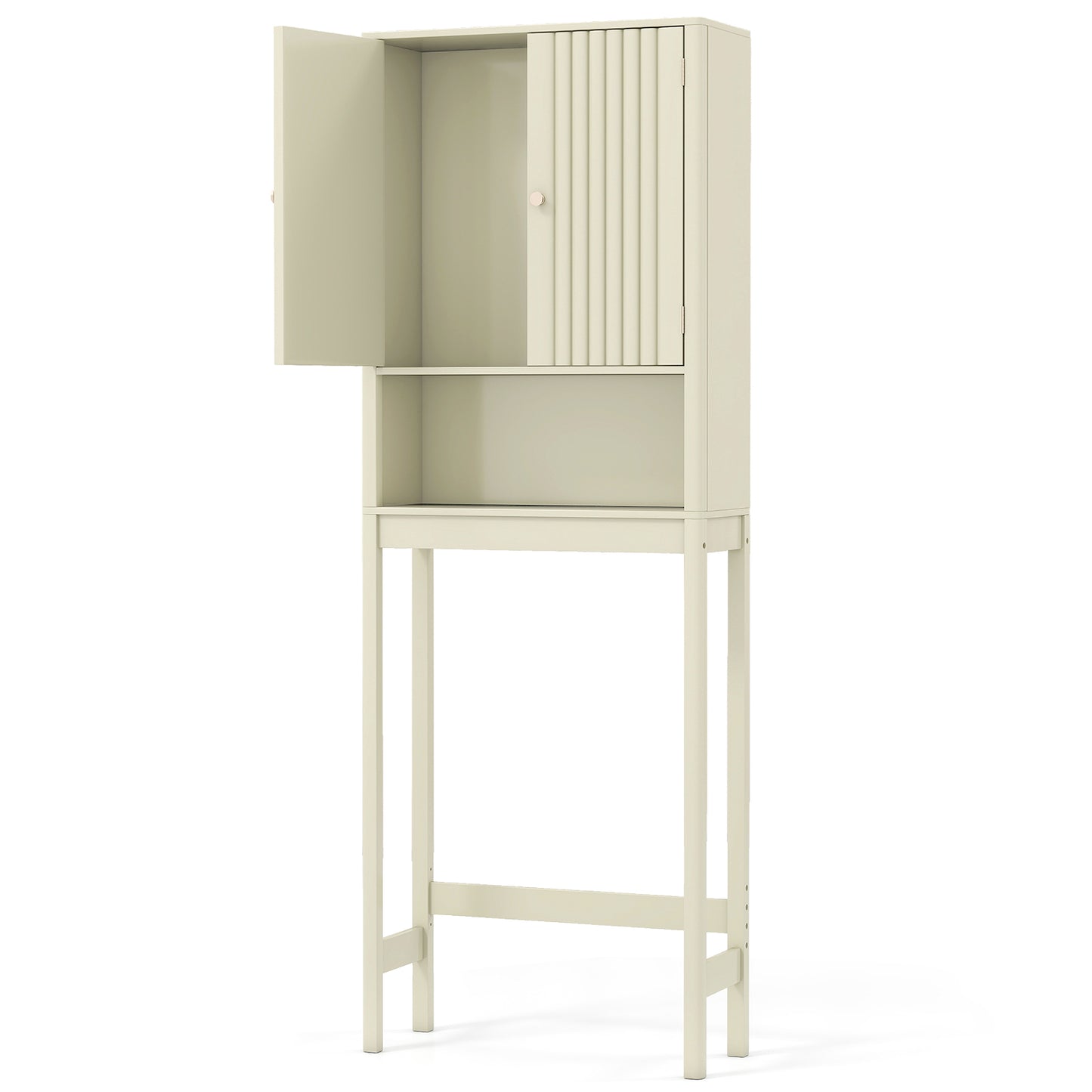 Over The Toilet Storage Cabinet with Fluted Doors-Beige
