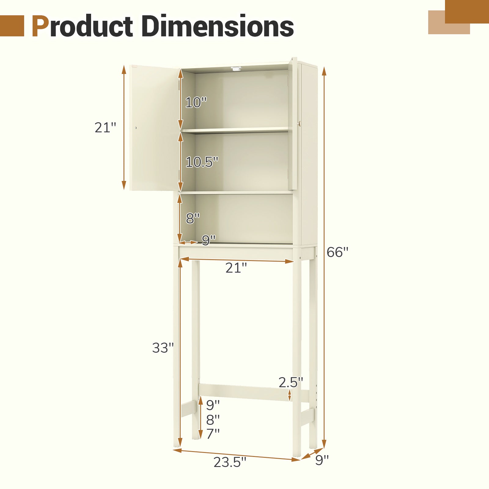Over The Toilet Storage Cabinet with Fluted Doors-Beige
