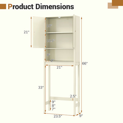 Over The Toilet Storage Cabinet with Fluted Doors-Beige
