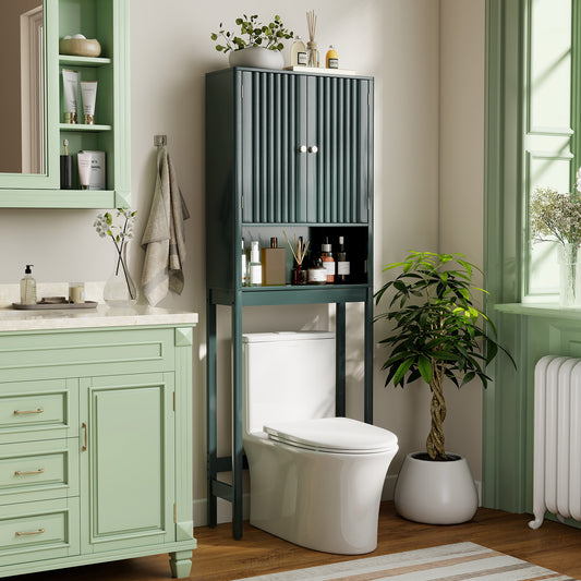 Over The Toilet Storage Cabinet with Fluted Doors-Green