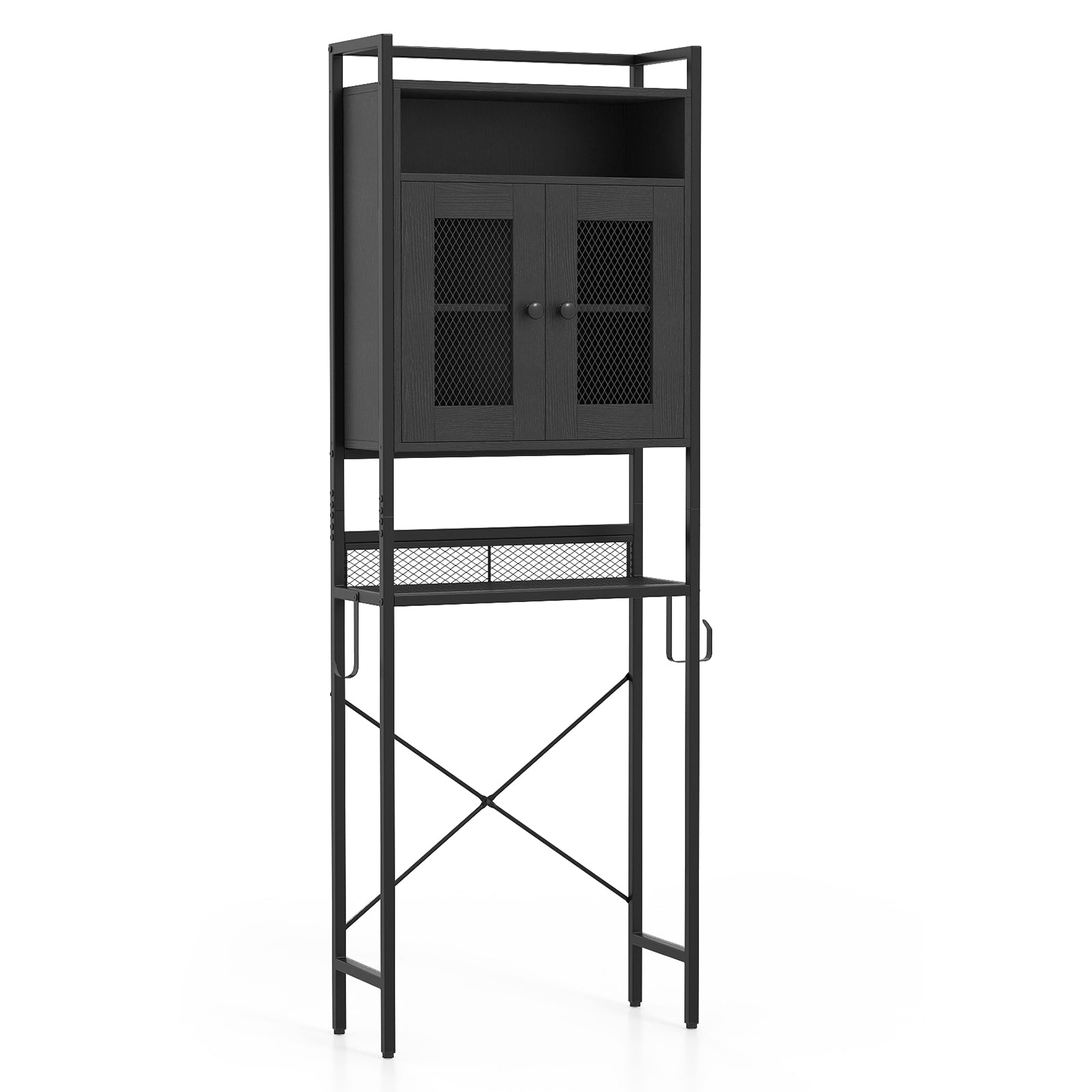 Over-The-Toilet Storage Cabinet with Heavy-Duty Metal Frame 2-door Freestanding-Rustic Brown - Black