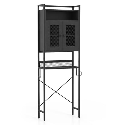 Over-The-Toilet Storage Cabinet with Heavy-Duty Metal Frame 2-door Freestanding-Rustic Brown - Black