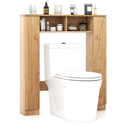 Over The Toilet Storage Cabinet with 2 Open Compartments and 4 Adjustable Shelves-White - Natural