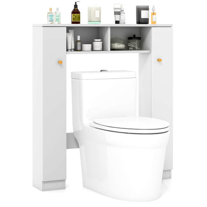 Over The Toilet Storage Cabinet with 2 Open Compartments and 4 Adjustable Shelves-White - White