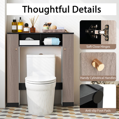 Over The Toilet Storage Cabinet with 2 Open Compartments and 4 Adjustable Shelves