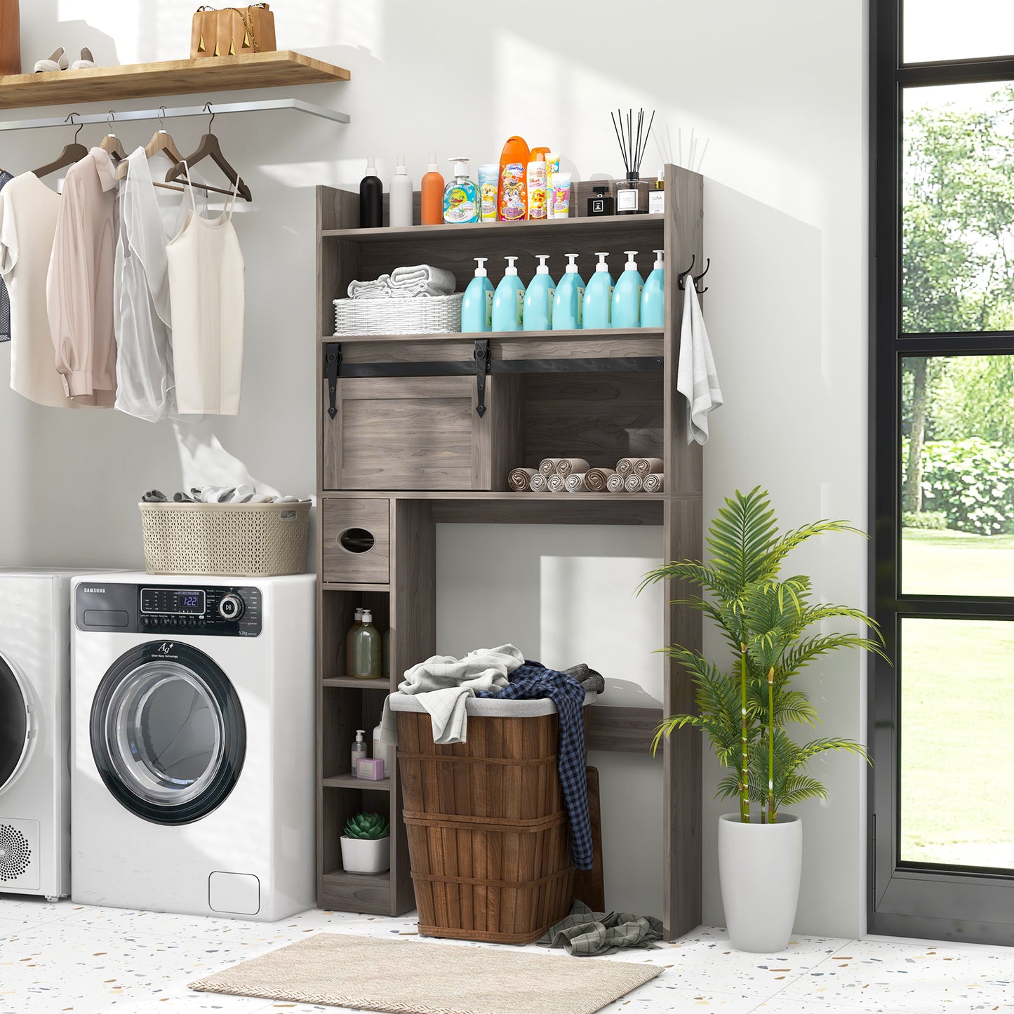 Over The Toilet Storage Cabinet with Sliding Barn Door and Adjustable Shelves