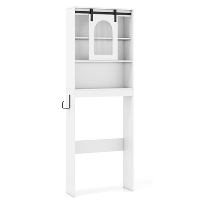 Over Toilet Storage Cabinet with Sliding Barn Door and Open Shelves for Bathroom