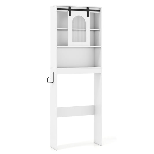 Over Toilet Storage Cabinet with Sliding Barn Door and Open Shelves for Bathroom