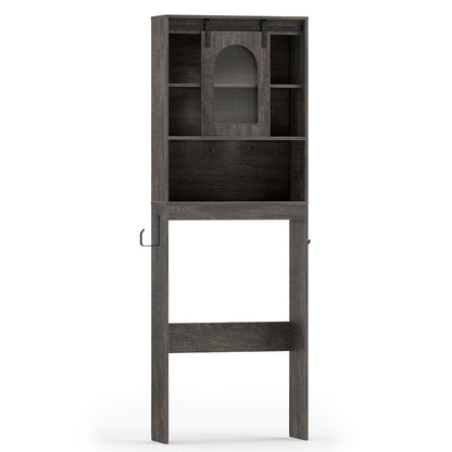 Over Toilet Storage Cabinet with Sliding Barn Door and Open Shelves for Bathroom