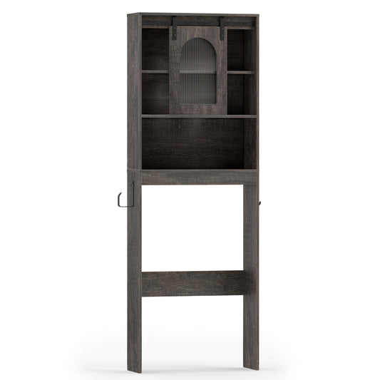Over Toilet Storage Cabinet with Sliding Barn Door and Open Shelves for Bathroom