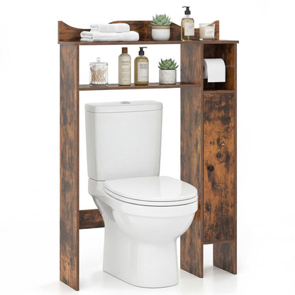 Wood Over the Toilet Bathroom Space Saver with Paper Holder and Shelf-White - Rustic Brown