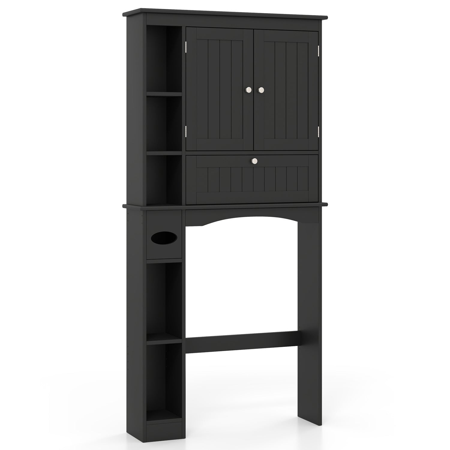 Over the Toilet Storage Cabinet with Adjustable Shelf and Bottom Bar-Black - Black
