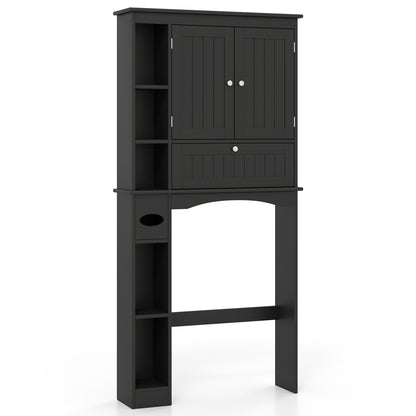 Over the Toilet Storage Cabinet with Adjustable Shelf and Bottom Bar-Black - Black