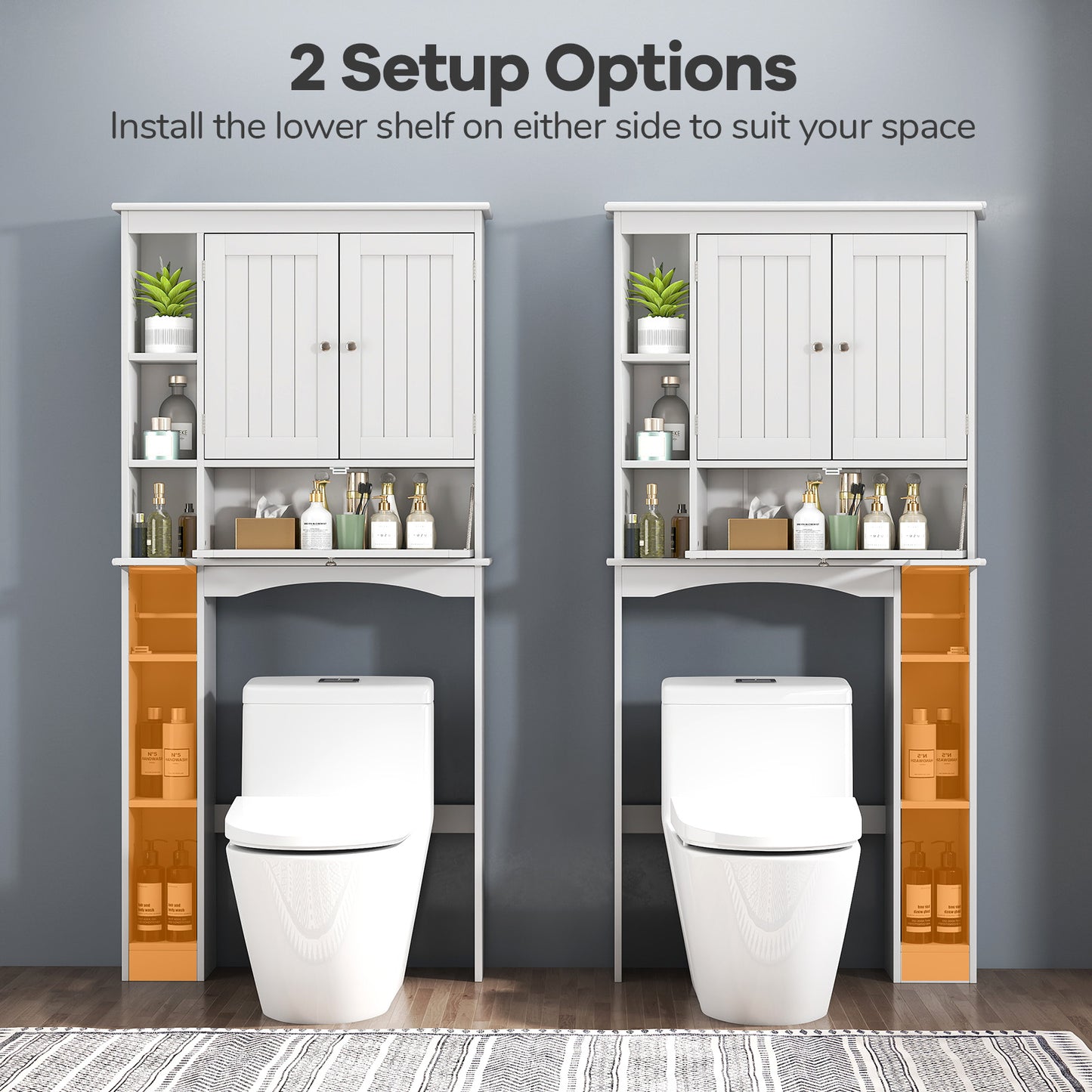 Over the Toilet Storage Cabinet with Adjustable Shelf and Bottom Bar-White