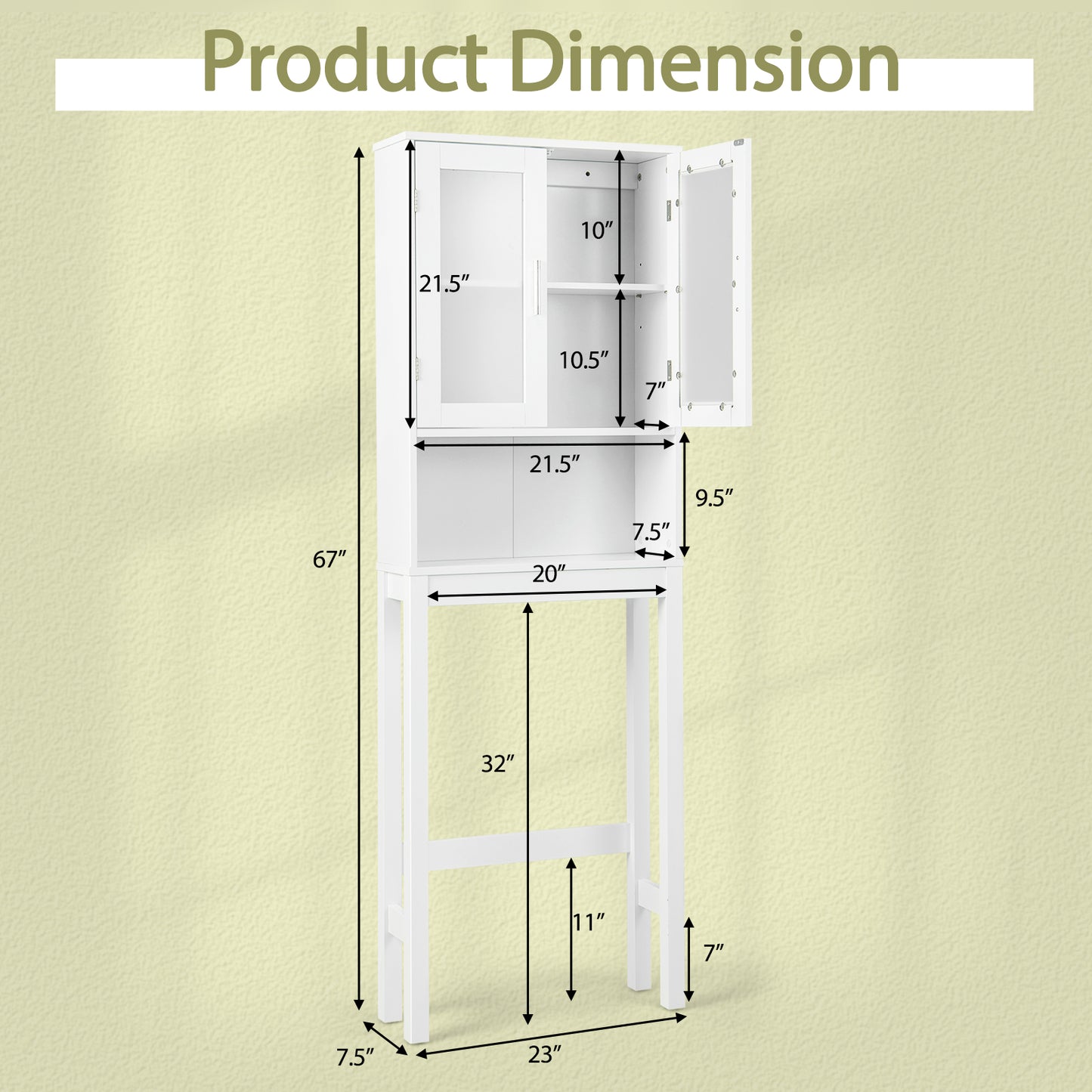 Over the Toilet Bathroom Storage Cabinet with Adjustable Shelf