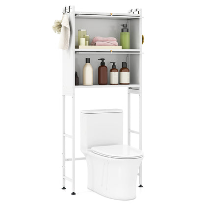 Over-the-toilet Cabinet Bathroom Organizer with 2 Flip-up Cabinets-White