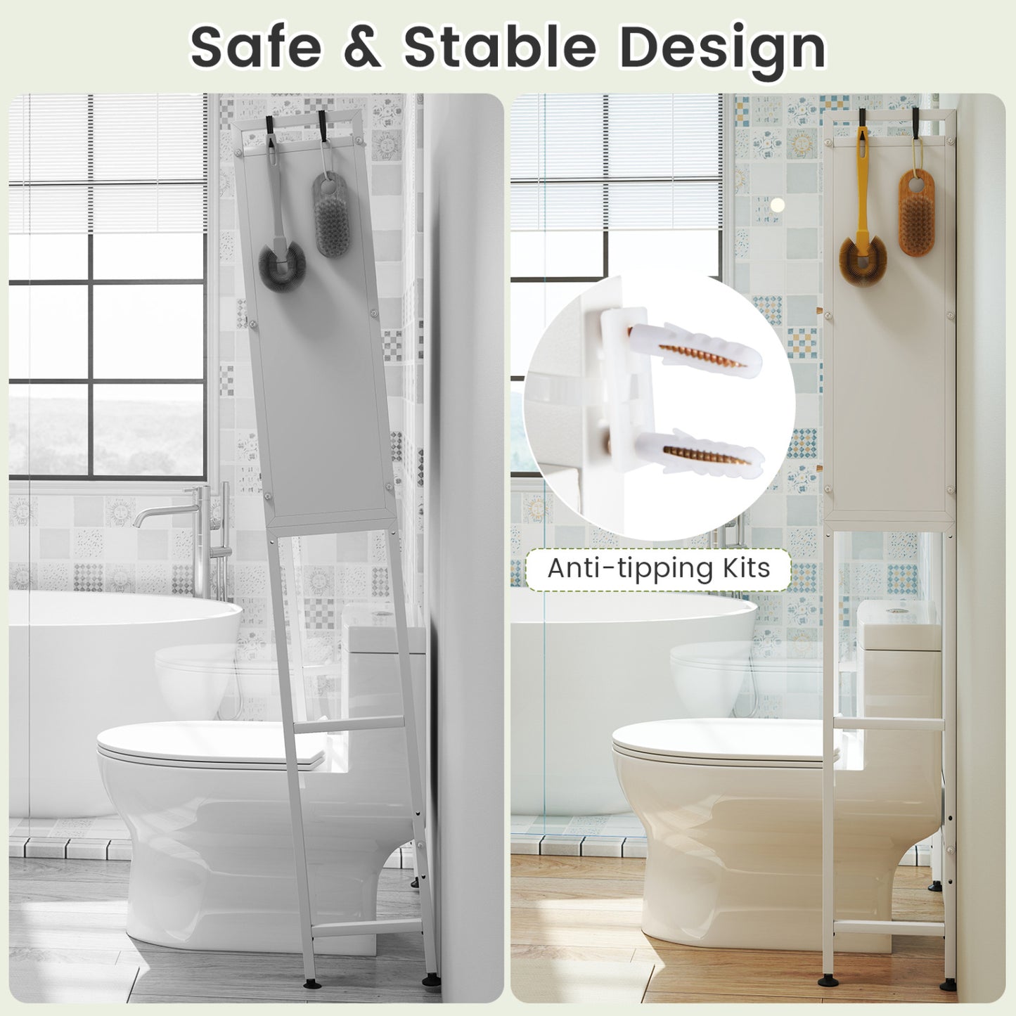 Over-the-toilet Cabinet Bathroom Organizer with 2 Flip-up Cabinets-White