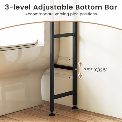 Over-the-toilet Cabinet Bathroom Organizer with 2 Flip-up Cabinets-Black
