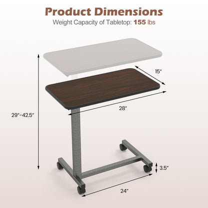 Overbed Table with Lockable Wheels and Adjustable Height