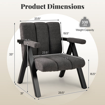 Oversized Accent Chair with Metal Frame and Armrests-Gray