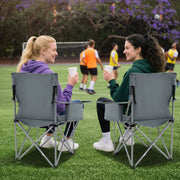 Oversized Camping Chairs Outdoor Folding Chair with Cooler Pouch and Cup Holder-Gray
