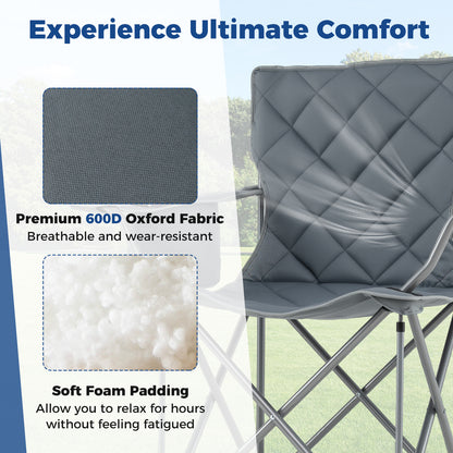 Oversized Camping Chairs Outdoor Folding Chair with Cooler Pouch and Cup Holder-Gray