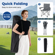 Oversized Camping Chairs Outdoor Folding Chair with Cooler Pouch and Cup Holder-Gray