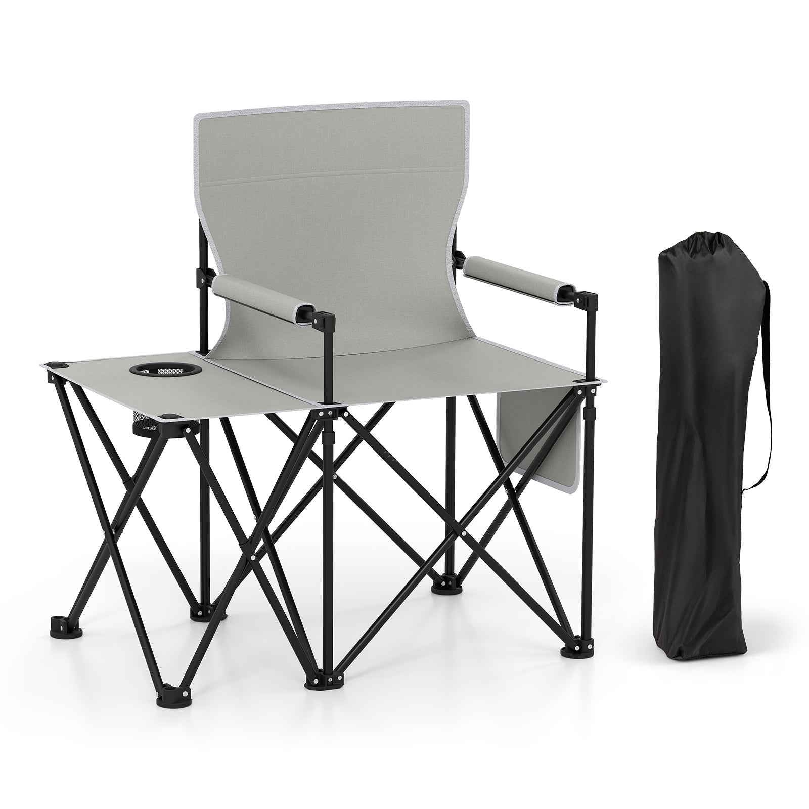 Oversized Camping Chair with Side Table and 2 Storage Pockets-Gray